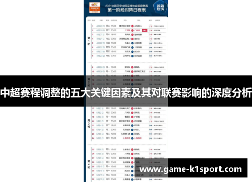 中超赛程调整的五大关键因素及其对联赛影响的深度分析